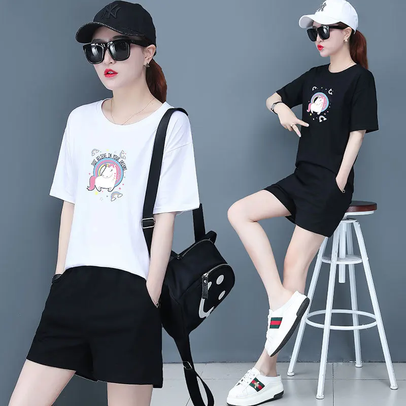 

Two-Piece Casual WOMEN'S Suit Summer 2019 New Style Australia Version Loose And Plus-sized Short Sleeve Shorts Maternal And Chil