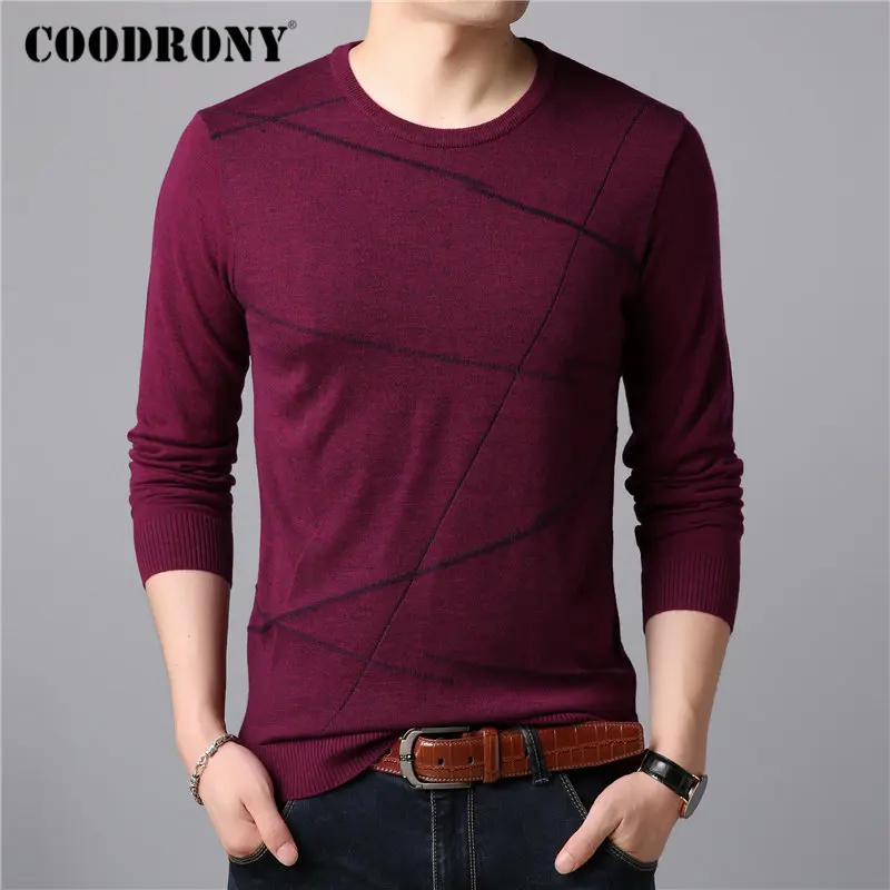 COODRONY брендовый мужской свитер, повседневный Полосатый пуловер с круглым вырезом, хлопковый шерстяной пуловер для мужчин, одежда на осень и зиму, джемпер, Свитера 91077 - Цвет: Красный