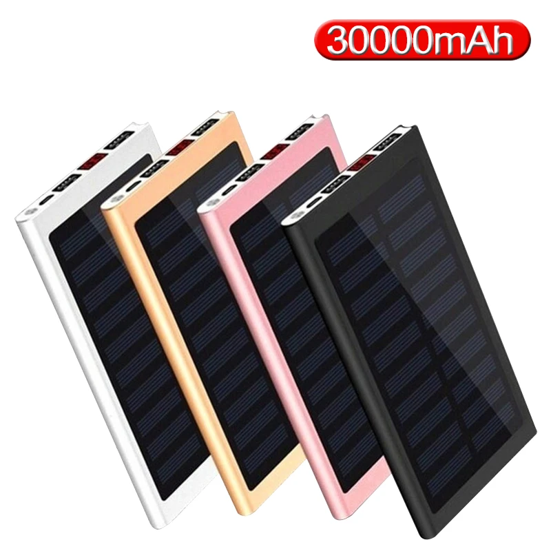 Solar wireless power bank 30000 mAh wireless charger 2USB portable charging ultra-thin power bank suitable for iPhone laptop charging bank