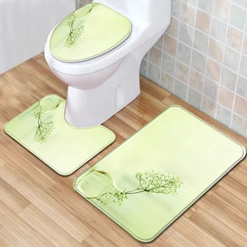 

3pcs Lot Flower Pattern Bathroom Toilet Seat Cover Flannel Fabric Toilet Case Printed Bathroom Door Non-slip Mat Home Decor BA07