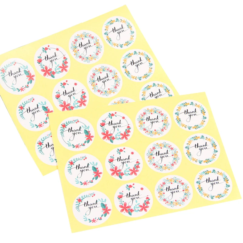 

1200pcs/lot Kawaii Colored Garland Thank you Round Kraft paper Seal sticker For handmade products baking sealing sticker Label