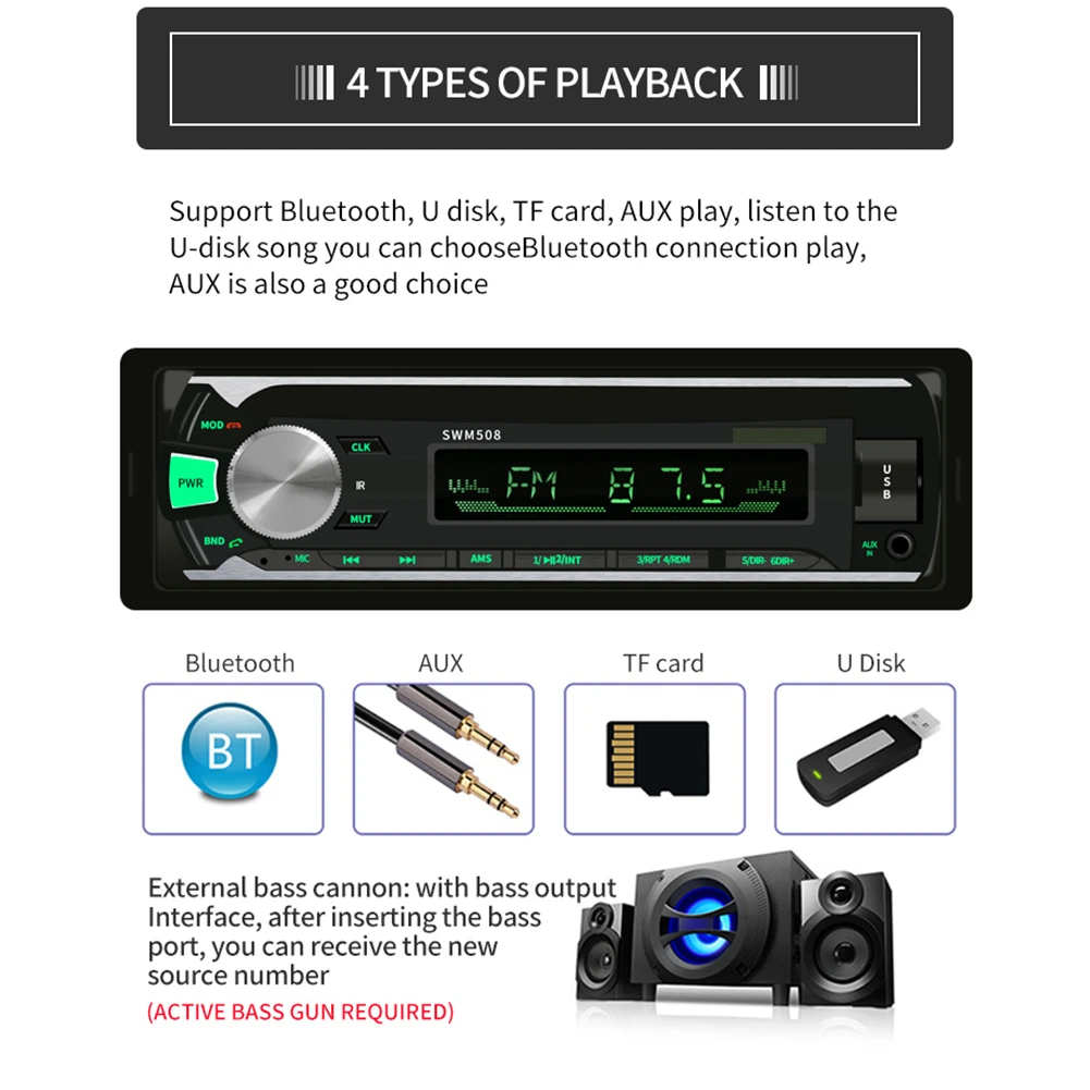 1 Din автомагнитола MP3 плеер Bluetooth стерео плеер USB MP3 плеер FM радио аудио MP3 плеер Поддержка дистанционного управления