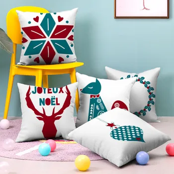 

Simplicity Animal Christmas Style Pattern Peach Skin Single Side Cushion Cover Decorative Pillows Sofa Home Decoration Winter