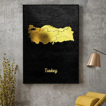 

Golden Map Art Turkey Canvas Poster Home Decor Painting No Frame