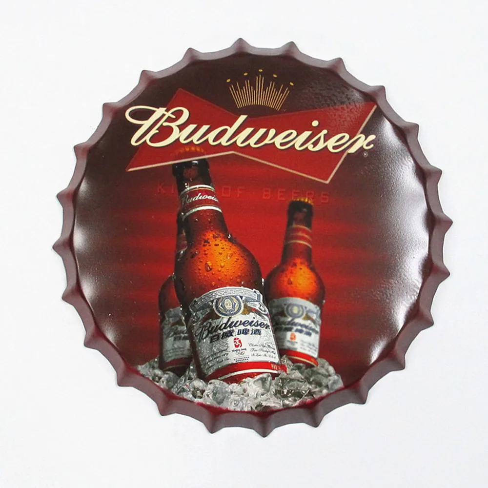 Bottle Cap Metal Tin Signs Plates Beer/Drink/football/Cafe Retro Decoration Wall Art Plaque Vintage Home Decor Poster 35cm