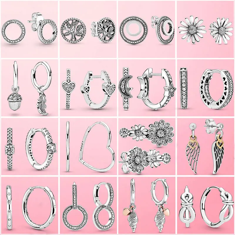 Серьги-гвоздики женские из серебра 925 пробы с цветком ромашки и деревом |