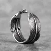 Indian Eagle Feathers Stainless Steel Mens Rings Unique Punk Hip Hop Cool for Male Boyfriend Jewelry Creativity Gift Wholesale 1