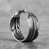 Indian Eagle Feathers Stainless Steel Mens Rings Unique Punk Hip Hop Cool for Male Boyfriend Jewelry Creativity Gift Wholesale 1