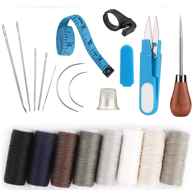 

Imzay 20Pcs Leather Craft Stitching Tools Set with Hand Sewing Needles Awl Thimble Waxed Thread For Handcraft DIY Accessories
