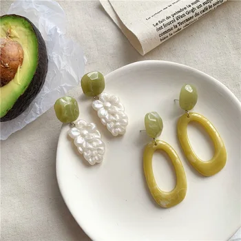 

2020 New Marble Pattern Acrylic Geometric Big Oval Long Drop Earrings For Women Girl Circle Acetate Earrings Party Jewelry