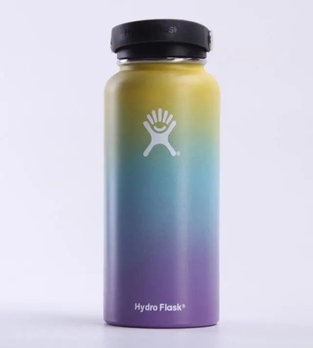 yellow green purple 32/40oz гидро фляга утепленная Нержавеющая сталь Широкое Горлышко бутылки воды ж/Flex Кепки - Цвет: yellow green purple