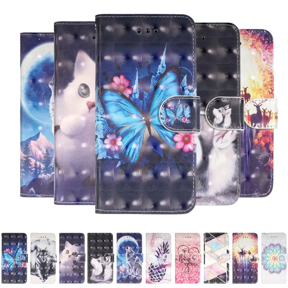 

Luxury 3D Painted cat wolf Flip Phone case For Redmi 6 Pro Redmi Note 7 Pro Redmi 7 Y3 wallet fone case hoesje shell cases