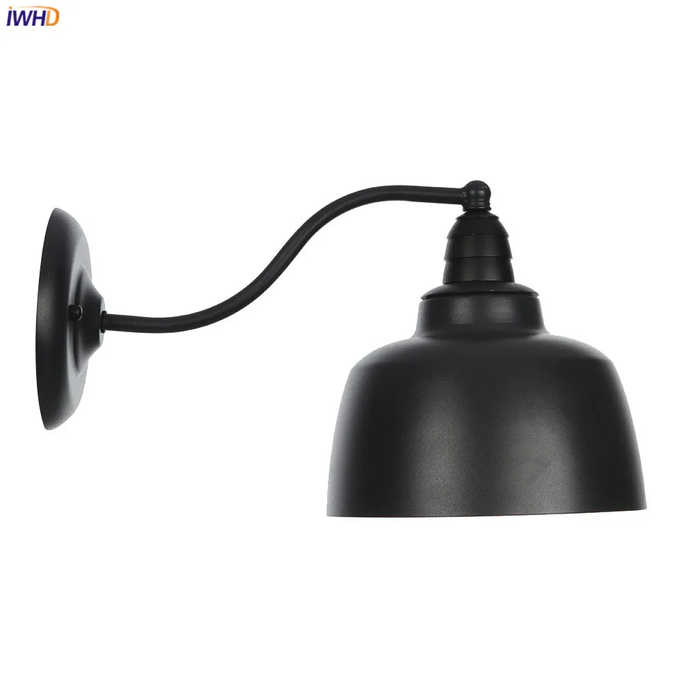 IWHD American Country Retro LED Wall Lights For Home Lighting Black Metal Bathroom Mirror Stair Light Glass Vintage Wall Lamp