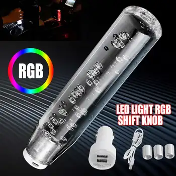 

Car Gear Head Shift Knob Cover Gear Shift Handle Ball Collars LED Light RGB Stick Crystal Transparent Bubble Gear Shifter 25cm