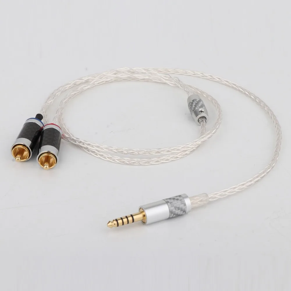 1PCS Hi end 8cores OCC Silver Wire Upgrade Headphone 4 4mm to 2 RCA Balance Replacement Auido Upgrade Cable Cord Sound Cable