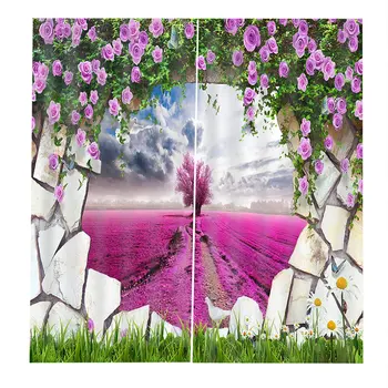 

150*166 Curtains For Living Room Bedroom Window Curtains Lavender Printed Balcony Sun Shading Garden Style