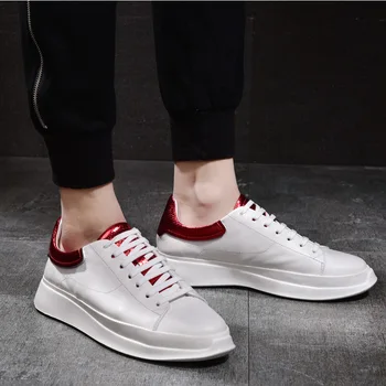 

Men Platform Shoes Genuine Leather Height Increasing Sneakers Casual White Shoes Lace Up Designer Chunky Sneakers Zapatos Hombre