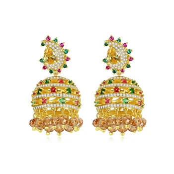 

LUALA Multicolor Indian Bell Drop Earrings for Women Bridals Shiny AAA Cubic Zircon Delicated Tassel Big Fashion Jewelry Gift