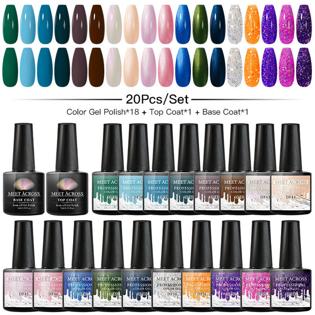 Gel Nail Polish Set With Top Base Gel Glitter Color Semi Permanent UV Led Gel Varnish Soak Off Nail Lacquers
