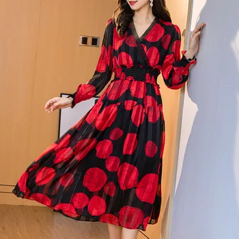 

Vintage Summer Dress Women Elegant Real Silk Dresses Ladies Beach Evening Party Dresses Korean Red Long Floral Vestidos 8191109