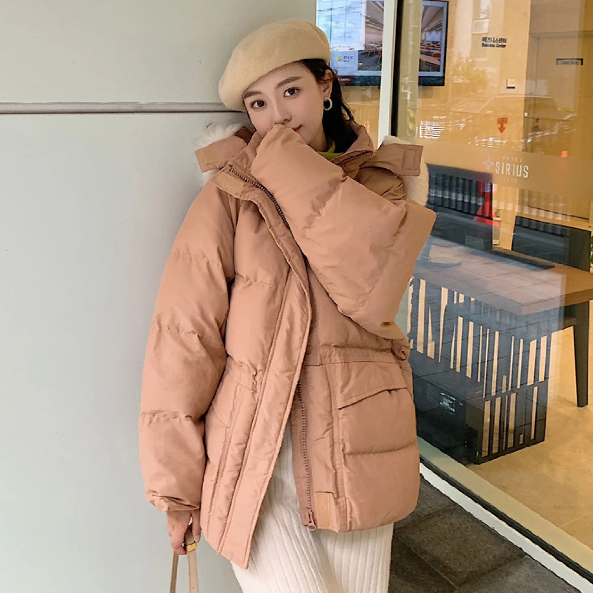 

Photo Shoot New Style down Jacket Women's Tennis Red down Coat Best Friend-Large Size Cotton Coat