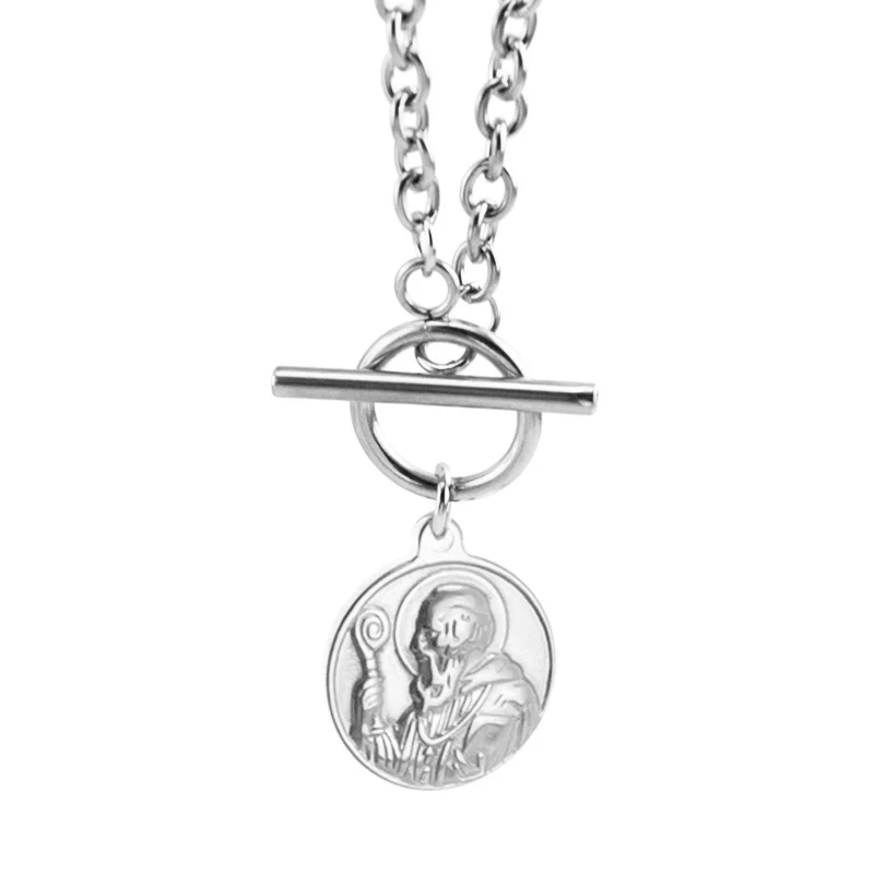 Saint-silver S. steel монета карта замок сердце WO мужской чокер святое длинное мужское ожерелье золотого цвета тумблер ожерелье де мода колье Boho подарок - Окраска металла: Saint-silver