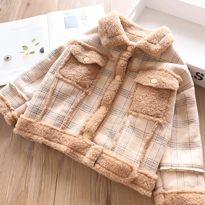 Autumn and Winter Girls' Lapel Plaid Children's Coat Wholesale