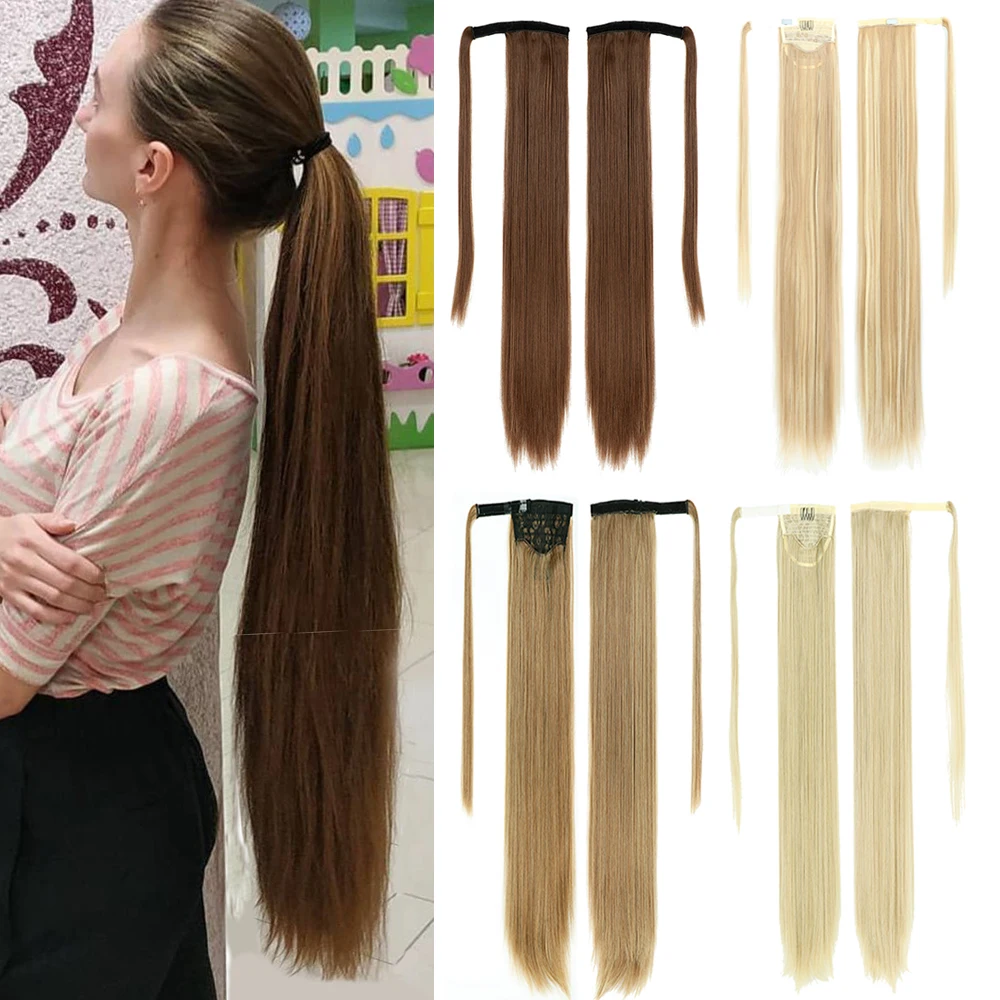 Mydiva 32‘’Long Straight Wrap Around Clip in Ponytail Hair Extension Heat Resistant Synthetic Pony Tail Fake Hair Pure Color love in color mythical tales from around the world retold