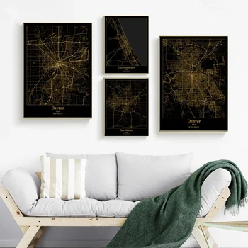 

Dayton Daytona Beach Denver Des Moines Dallas Damascus Syria map Canvas poster Painting Home Decoration Wall Art Decor