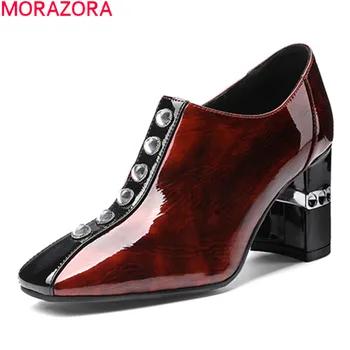 

MORAZORA New Brand genuine leather women pumps thick high heels square toe ladies shoes spring autumn dress shoes
