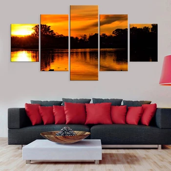 

Canvas Painting Laguna Sunset Glow Landscape Wall Art Home 5pcs Decor Poster HD Prints Modular Pictures Living Room No Framework