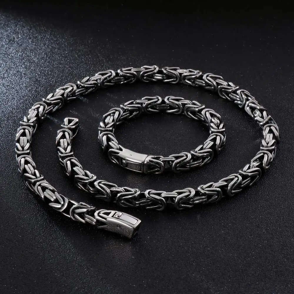 

Fongten 10mm Bracelets Necklaces For Men Stainless Steel Byzantine Chain Male Jewelry Sets Hip Hop Silver Color Jewelry