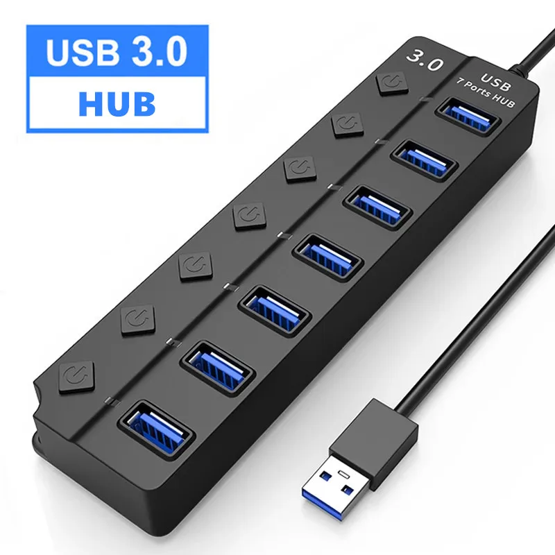 

USB 3.0 Hub USB Splitter 4 - 7 Port High Speed Multi Splitter with Power Adapter LED Indicator Switch For Laptop PC Accessories
