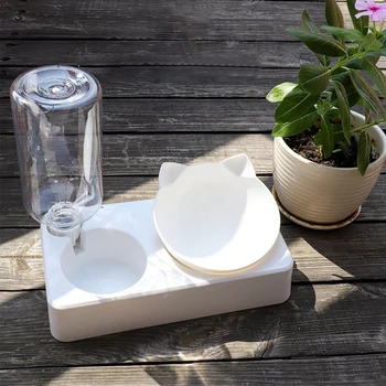 

Pet Bowl Automatic Feeder Dog Cat Food Bowl with Water Dispenser Double Bowl Drinking Raised Stand Dish Bowls with Pet Supplies^