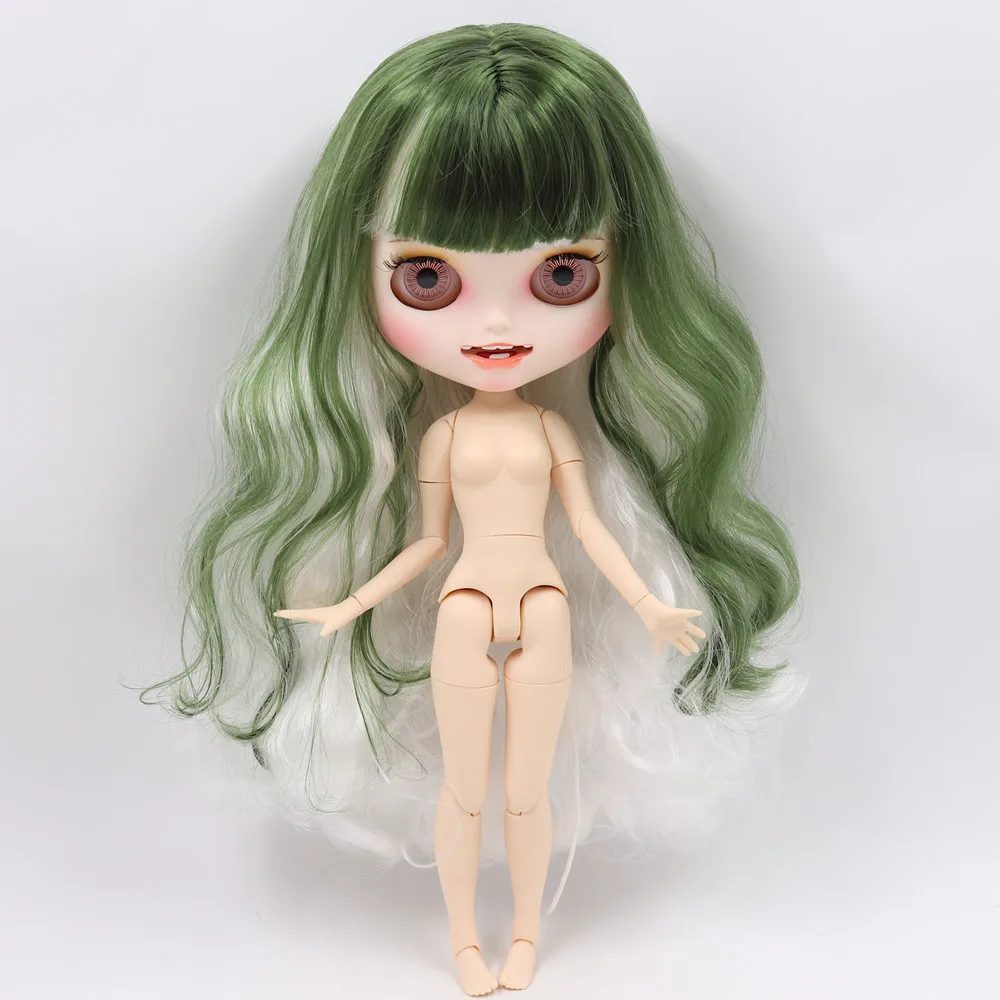 Ледяной обнаженный Blyth кукла No. BL4299/136 белый микс зеленые волосы резные губы открытый рот матовые индивидуальные лица соединение тела 1/6 bjd