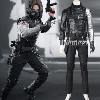 

Captain America 2 Winter Soldier James Buchanan Barnes Cosplay Costume Adult Superhero Halloween Costumes Coat Vest Leather