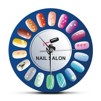 

Nail Art Nail Salon Design Acrylic Printed Wall Hanging Clock Manicure Nail Polish and Female Finger Care Studio Decor Watch