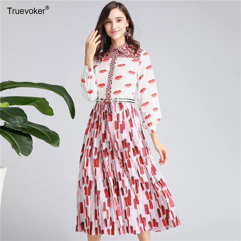 Truevoker, осень, подиум, дизайнерские платья для вечеринок, женские, цветные, с принтом, драпированные, Vestidos, повседневные, до колена, Robe Femme Ete