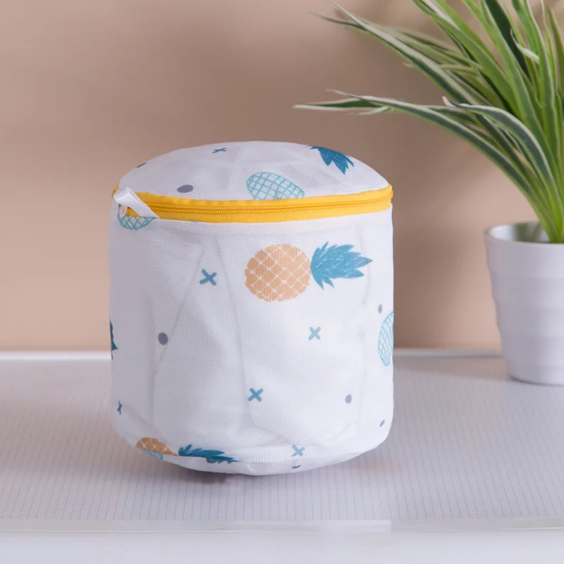 Laundry Bag Pineapple Printing Zippered Mesh Polyester Washing Net Bag for Underwear Sock