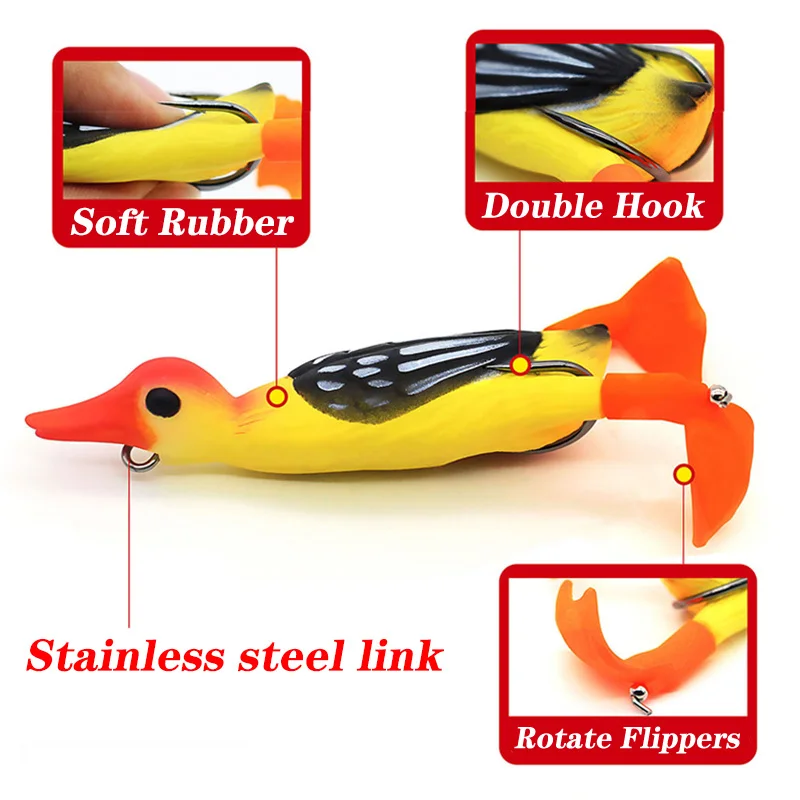1Pcs Double Propeller Flipper Duck Fishing Lures Ducking Frog Soft Bait 9.5cm 11.2g 3D Eyes Artificial Swimbait Day Bass Tackle