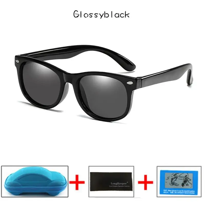 Поляризационные детские солнцезащитные очки longkeader для мальчиков и девочек, небьющиеся Защитные солнцезащитные очки TR90 UV400 очки с коробками - Цвет линз: Bright Black