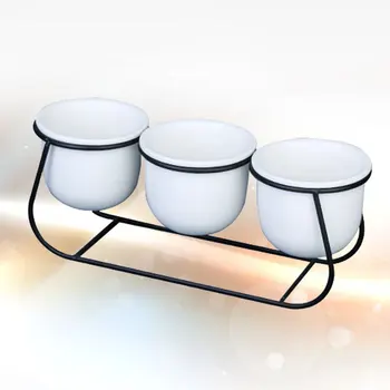 

Triple Succulent Flowerpot Iron Storage Rack Ceramic Plants Holder Creative Planter without Plants Black and White