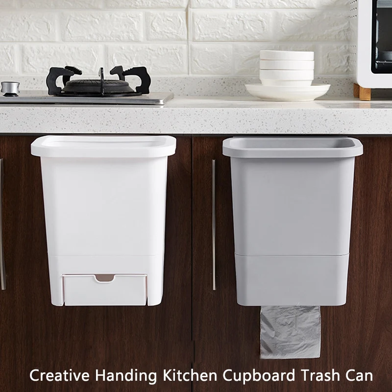 

NEW 12L Kitchen Trash Can for Cabinet Door Trash Bin Plastic Waste Bin with Garbage Bag Storage Box Kitchen Compost Caddy