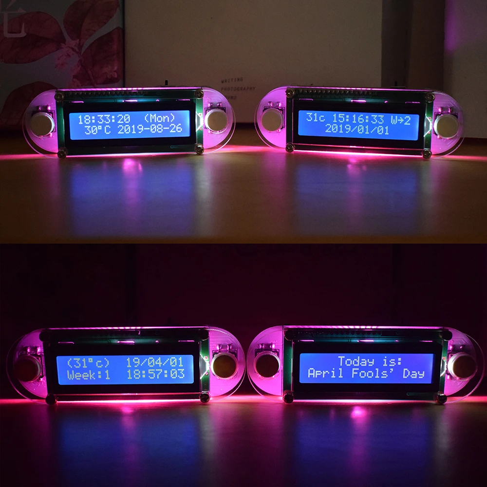 Свечной эффект LCD1602 часы с вибрацией DIY Kit эффект свечей DIY электронные цифровые часы набор с ярко-розовым светодиодный