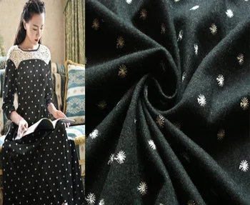 

Free ship black with white weaved Flange woolen cloth fabric 59" width