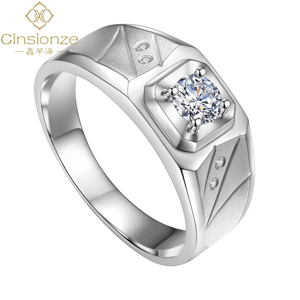 

Cinsionze Men's Fine Jewelry RIng Sterling Silver Platinum Plated Moissanite Ring Wedding Engagement Ring 0.4 Carat D coor VVSI