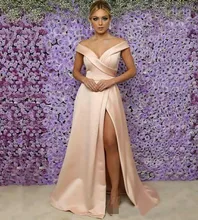 Plus Size Woman Lady Sleeveless Off-Shoulder Formal Bridesmaid Dresses Mermaid V-Neck Thigh-High Slits Girl Party Gown