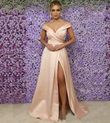 Plus Size Woman Lady Sleeveless Off-Shoulder Formal Bridesmaid Dresses Mermaid V-Neck Thigh-High Slits Girl Party Gown