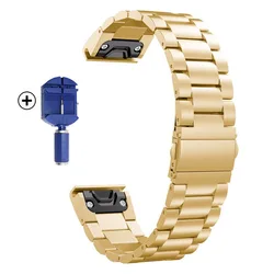 Stainless Steel Quick Release Watchband - 26mm/22mm - 22mm (Gold)