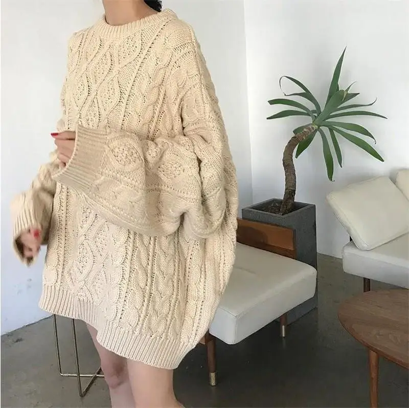 

Winter Women Oversize Knitting Sweater O-Neck Elegant Casual Solid Loose Minimalist Pullover Sweater